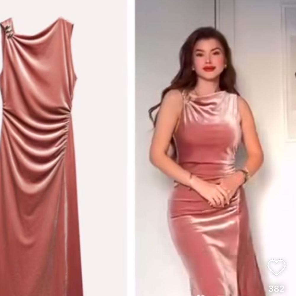 Zara Velvet Blush Color Midi Dress - Picture 11 of 16